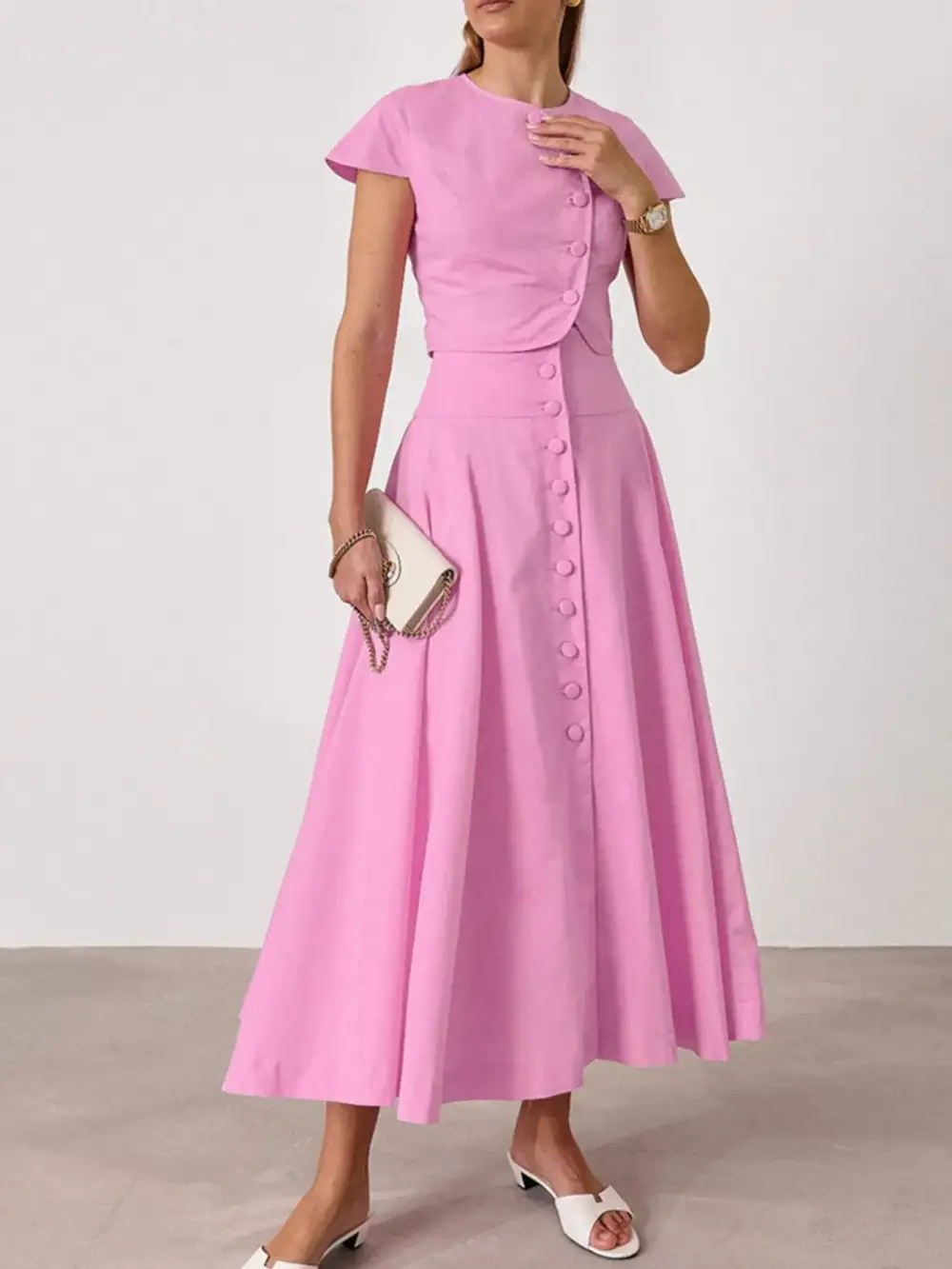 Easygoing Button Front Short Sleeve Coordinated Sets