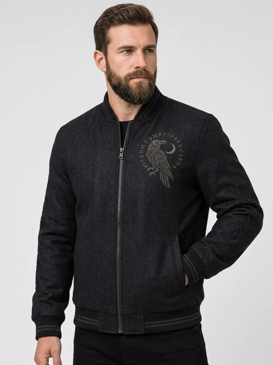 Men's Raven Embroidered Knotwork Bomber Jacket