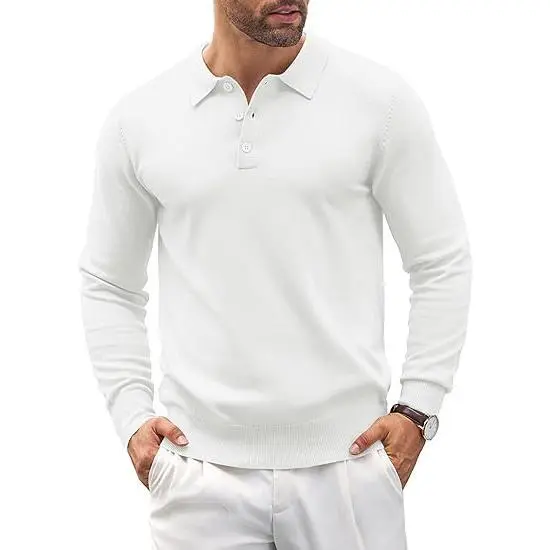 🧵 Men’s Soft Knit Long Sleeve Polo Shirt – Classic Style, Modern Comfort