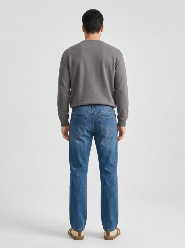 Straight Leg Pocket Detail Mountain Graphic Men's Loose Fit Jeans