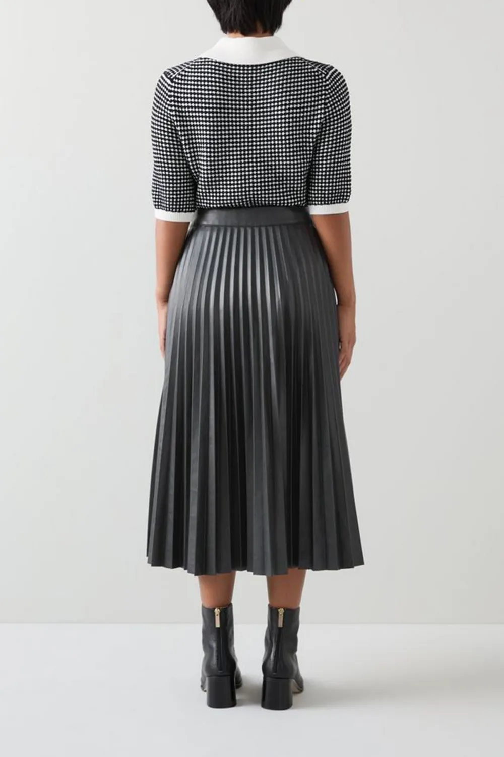 Grey Pleated Midi Skirt
