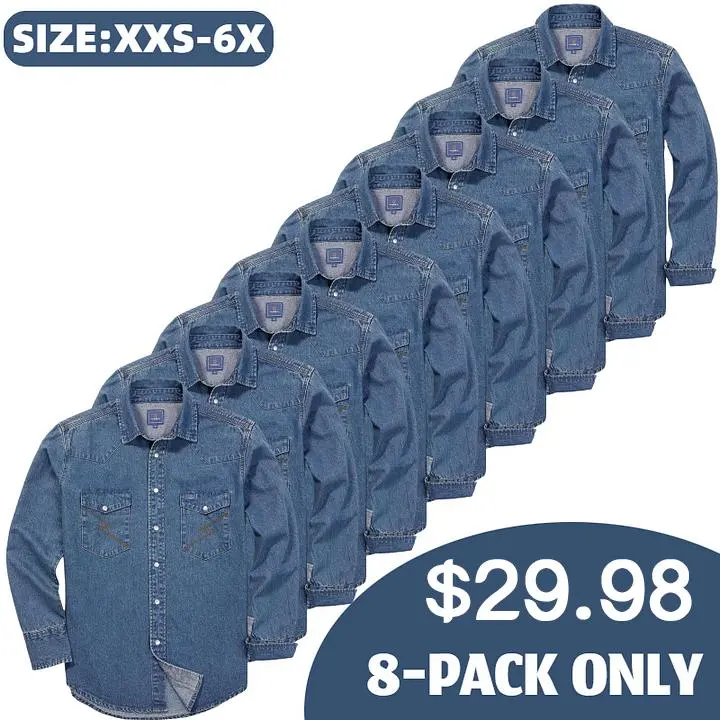 🔥SEPTEMBER  HOT-SALE 🔥Men's Long Sleeve Stone-Washed and Pre-Washed Denim Work Shirt