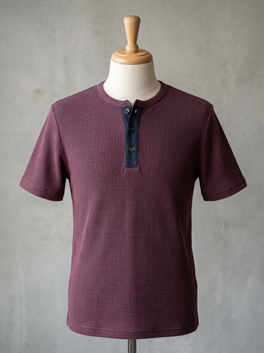 Men's Active Waffle Knit Button Placket Henley Shirt