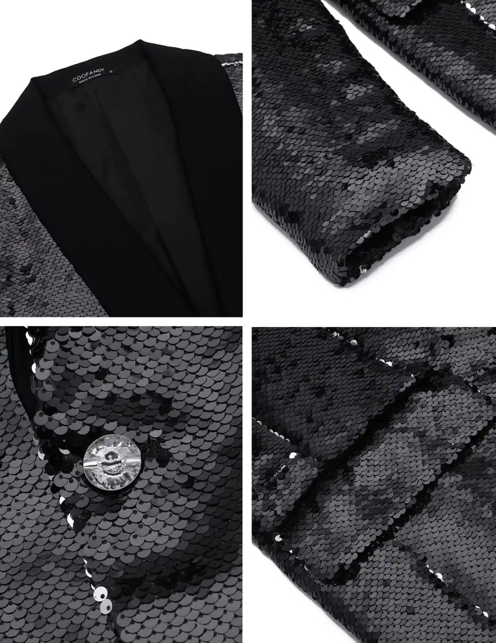 Shiny Sequin Blazer Tuxedo Suit Jacket