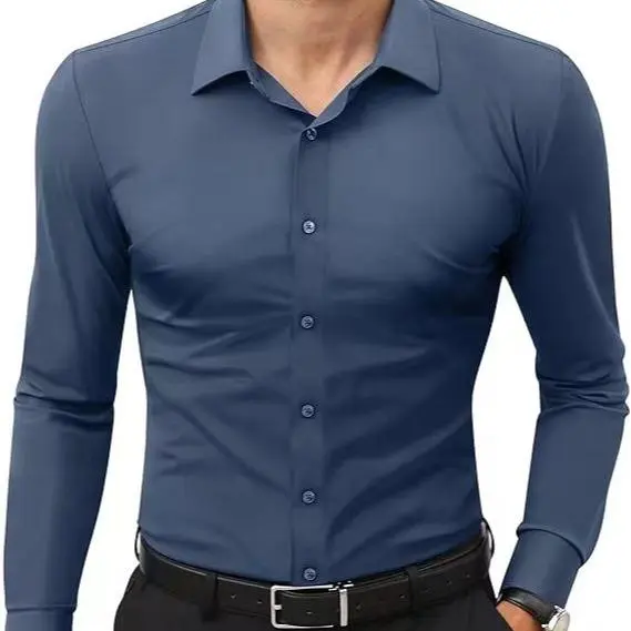 Men‘s Dress Shirts 16-Way Stretch Slim Fit Long Sleeve Button Down Shirts Wrinkle Free Traveler Shirts