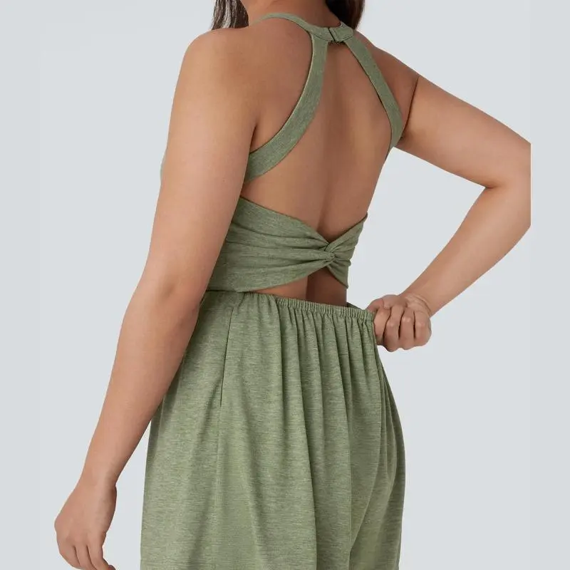 Backless Twisted U Neck Side Pocket Harem Casual Jumpsuit – Easy Peezy Edition 🔥 Limited-Time Offer — 50% OFF Today Only!