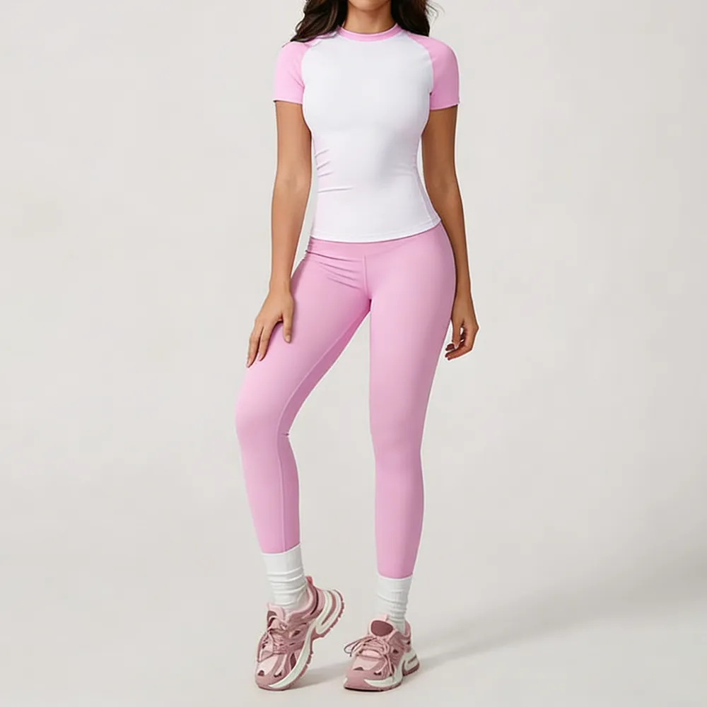 Women's Raglan Sleeve Color Block Fitted Top & Leggings Set
