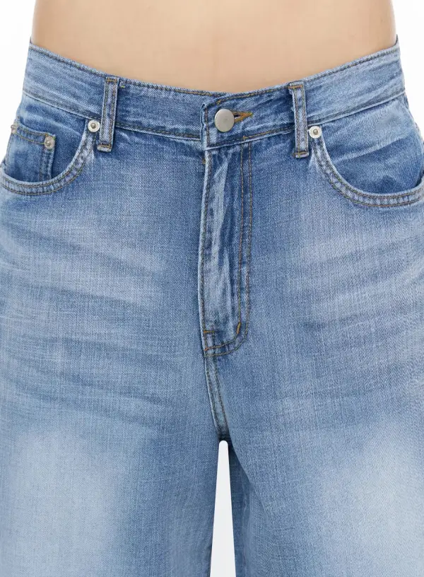 Stitch-Detail Denim Wide Leg Jeans