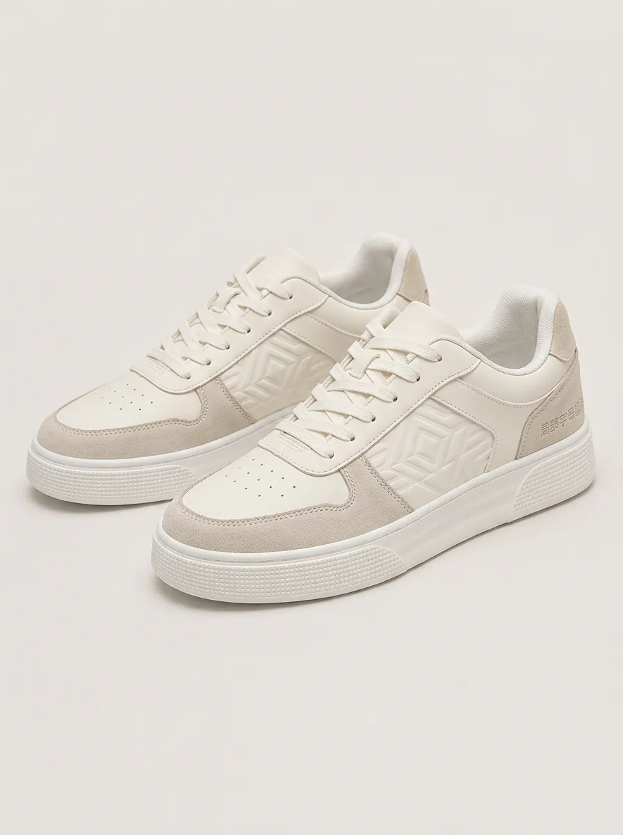 Men's Geometric Embossed Off- Patterned Skate Shoes
