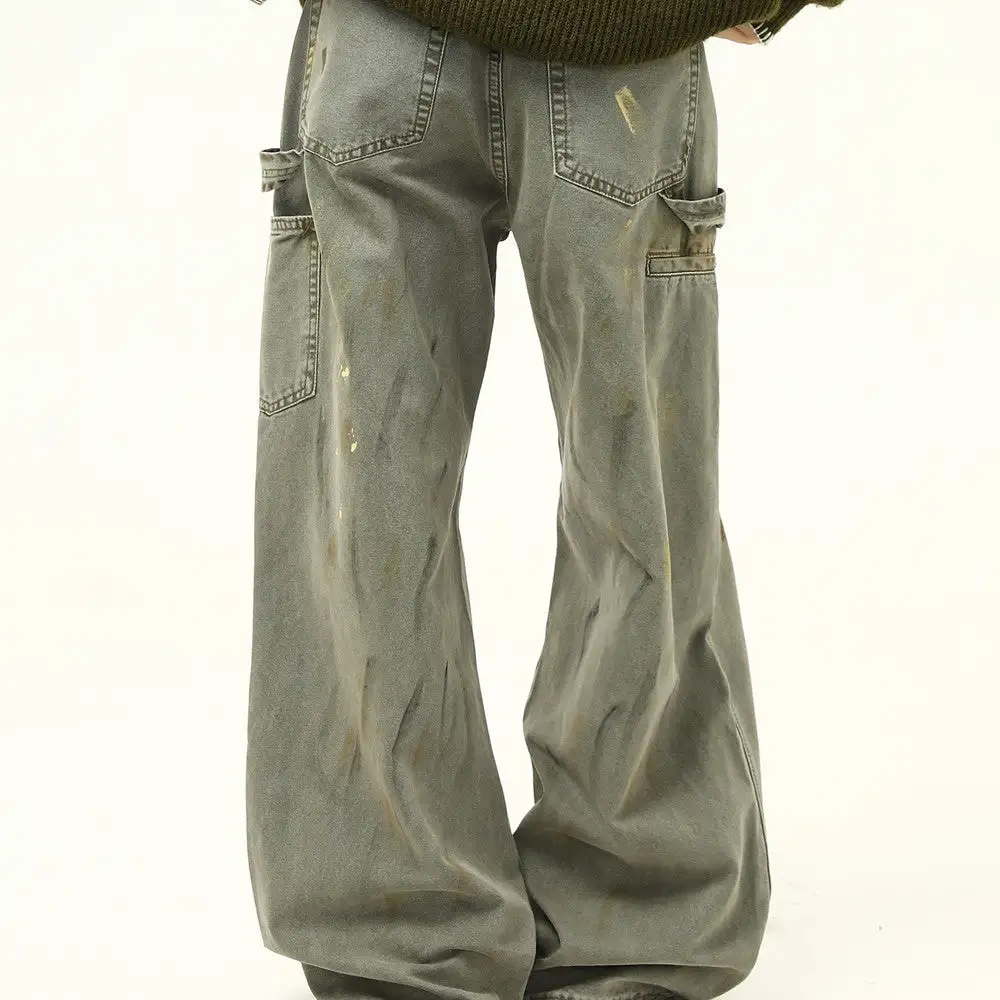 Distressed Splash Print Wide Leg Jeans