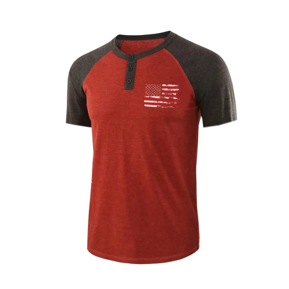 USA FLAG HENLEY NECK RAGLAN GRAPHIC TEE