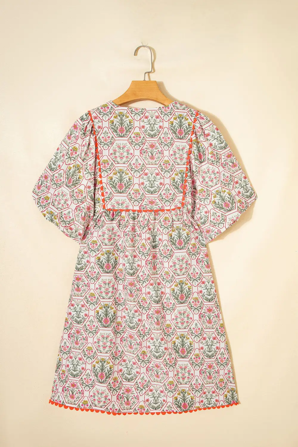 Clean Line Floral Printed V Neck Mini Dress