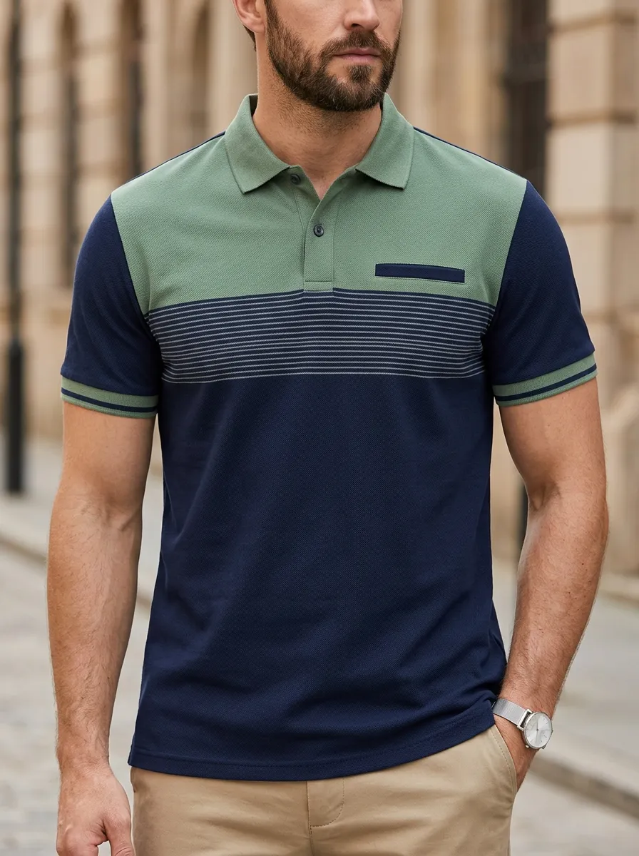 Men's Statement Colorblock Striped Polo Shirt