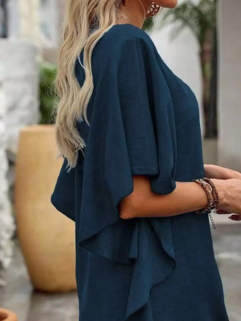 V-Neck Ruffled Mini Dress