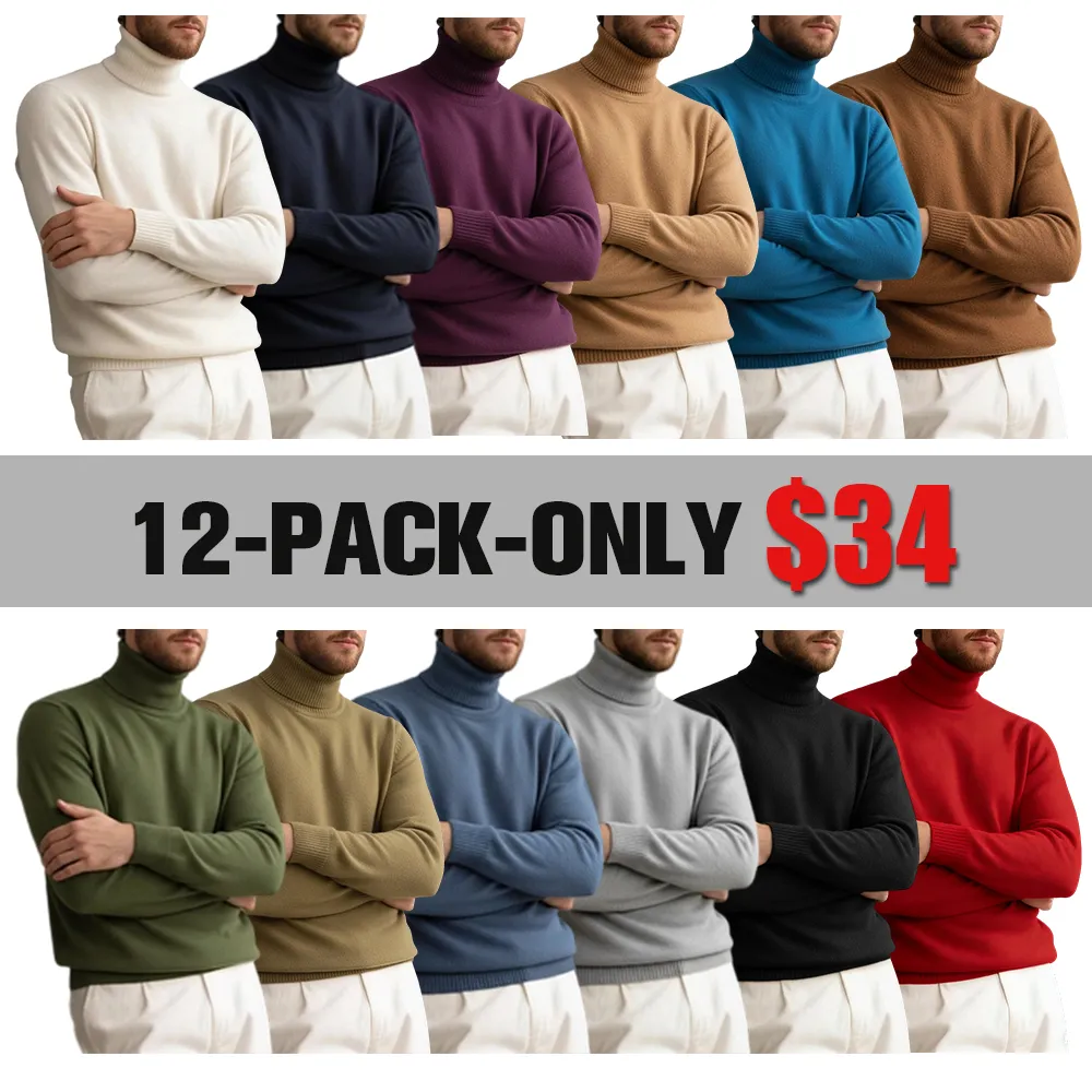 Men's comfortable textured cashmere turtleneck warm sweater