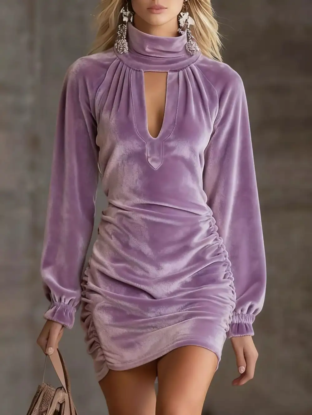 Clean Line Velvet Ruched Mini Dress