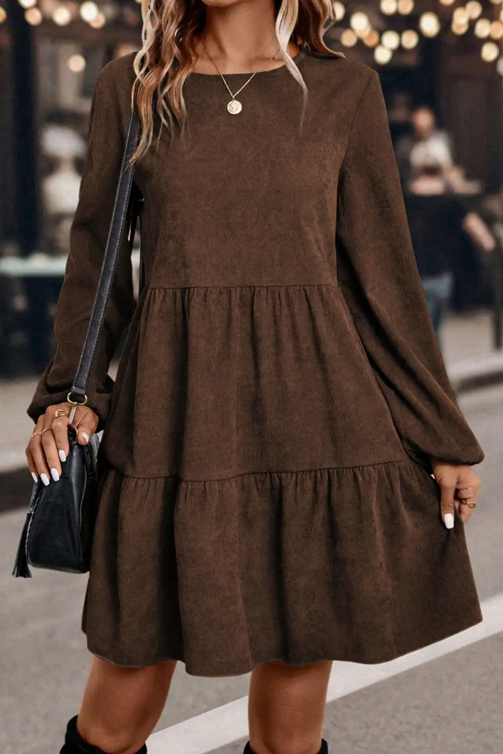 Wearable Cut Tiered Lantern Sleeve Mini Dress