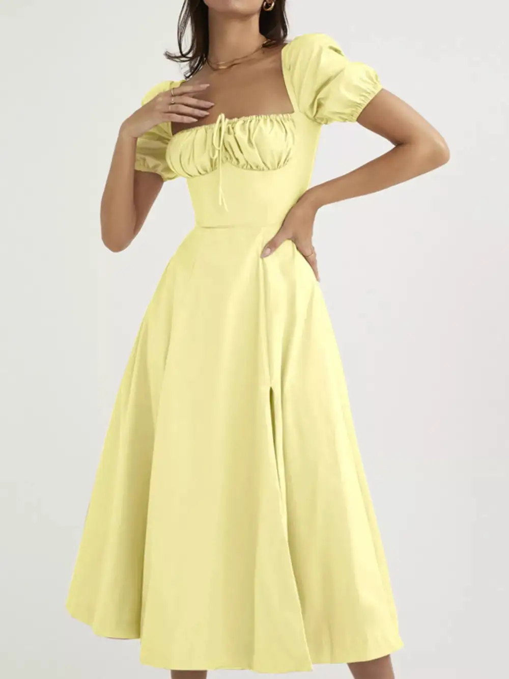 Slit Short Sleeve Midi Dress