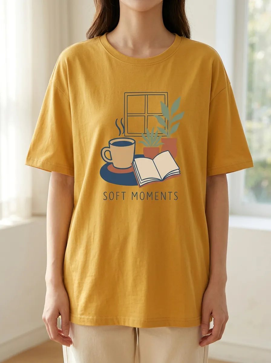 Women's Book Coffee Soft Moments Print T-Shirt