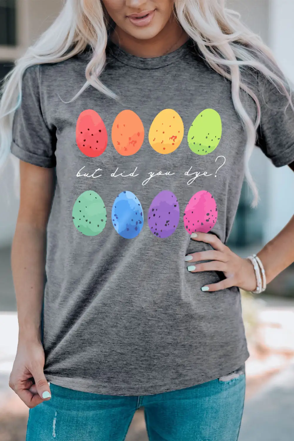 Gray Easter Eggs Print Crew