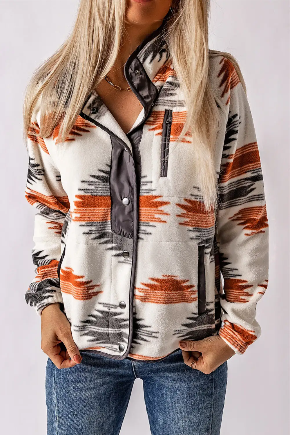 Western Aztec Snap Button Fleece Jacket