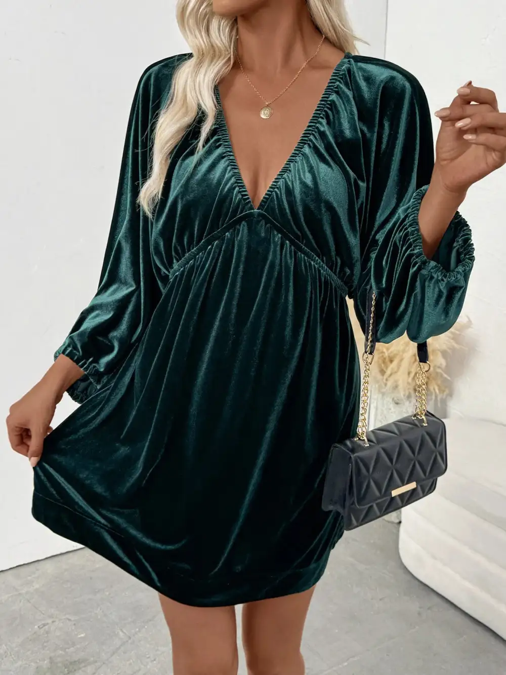 V Neck Ruched Dress Casual