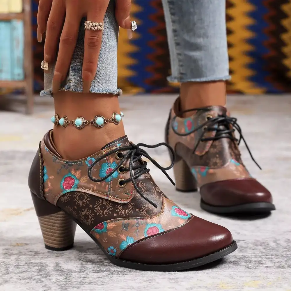 Lace Up Block Heel Ankle Boots