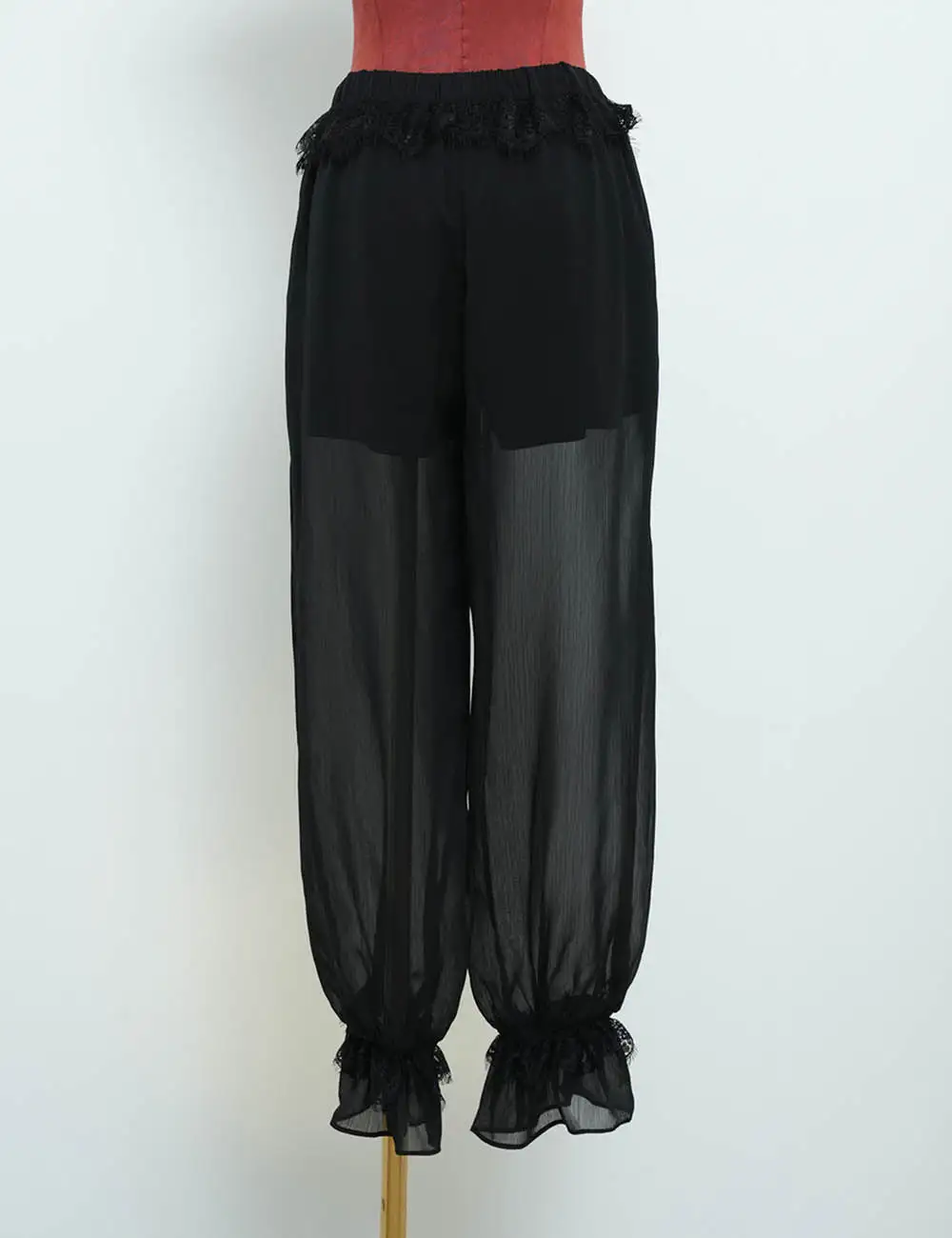 Lace Panel Elastic Waist Lantern Pants