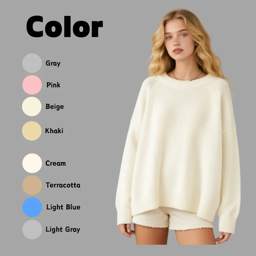 Women's Scoop Neck Sweater - Drop Shoulder Knit Top