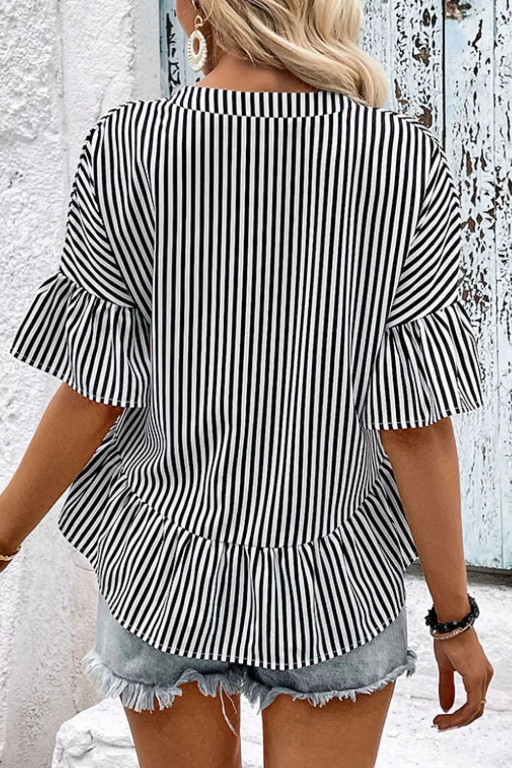 Soft Striped V-Neck Blouse