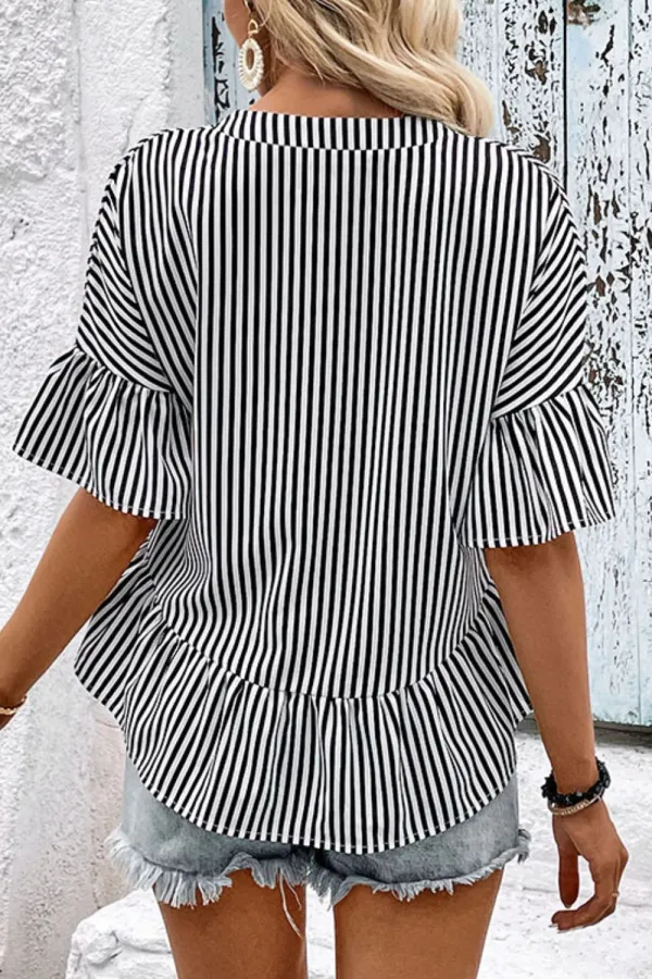 Soft Striped V-Neck Blouse