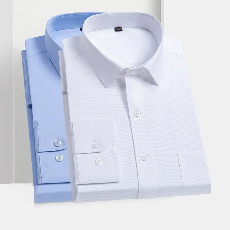 Men'S Long Sleeve Business Solid Color Cotton Breathable Shirt