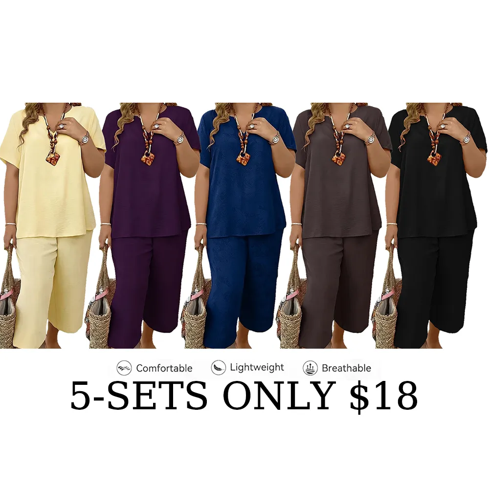 Women's Short Sleeve Fashion Top & Casual Wide Leg Pants Set
