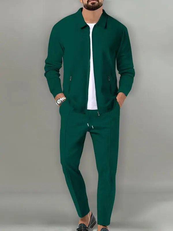 Men's Plain Zip Up Jacket & Drawstring Waist Pants Tracksuit Set, Men's Sportswear for Gym Workout Running, Casual Gym Wear, Tracksuit Outfit, Athletic Tracksuit, Casual Activewear, Gym Clothes Set, Athleisure Wear Set