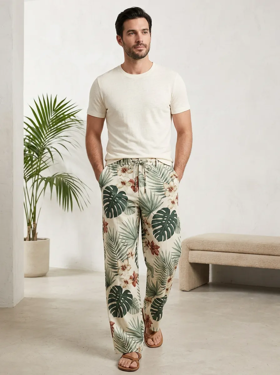 Men's Monstera Floral Printed Pants