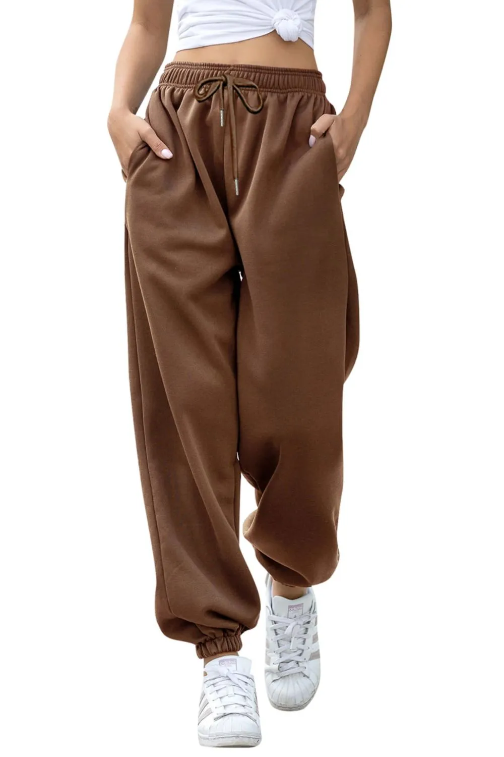 Relaxed Elastic-Waist Pocketed Jogger Pants