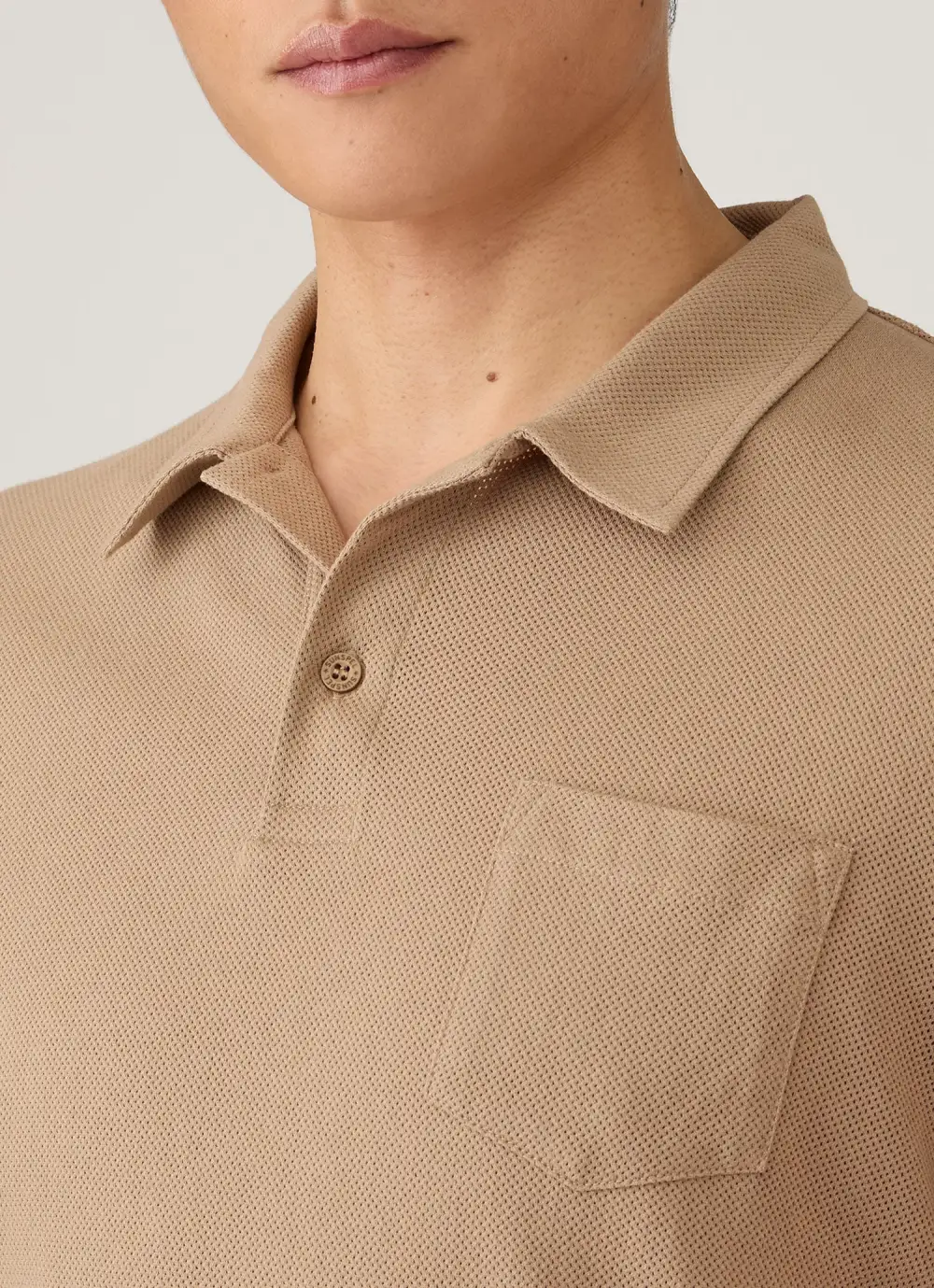 Clean Everyday Slim Fit Mesh Cotton Long Sleeve Polo Shirt