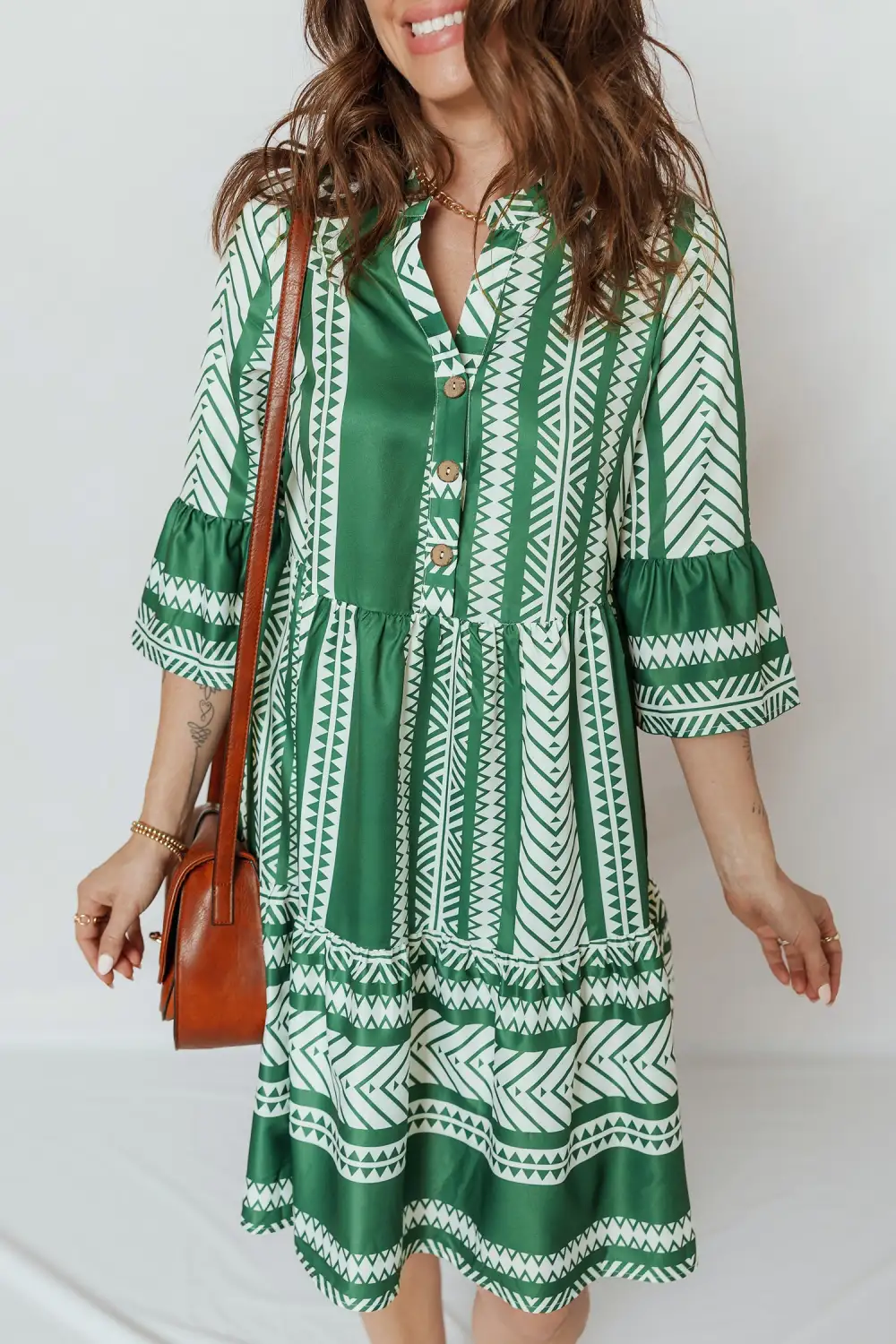 Printed Half Button Dress Casual