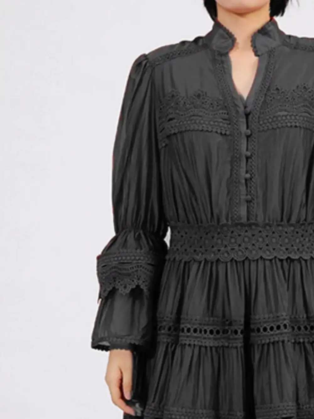 Easy Fit Lace Ruffle Long Sleeve Dress