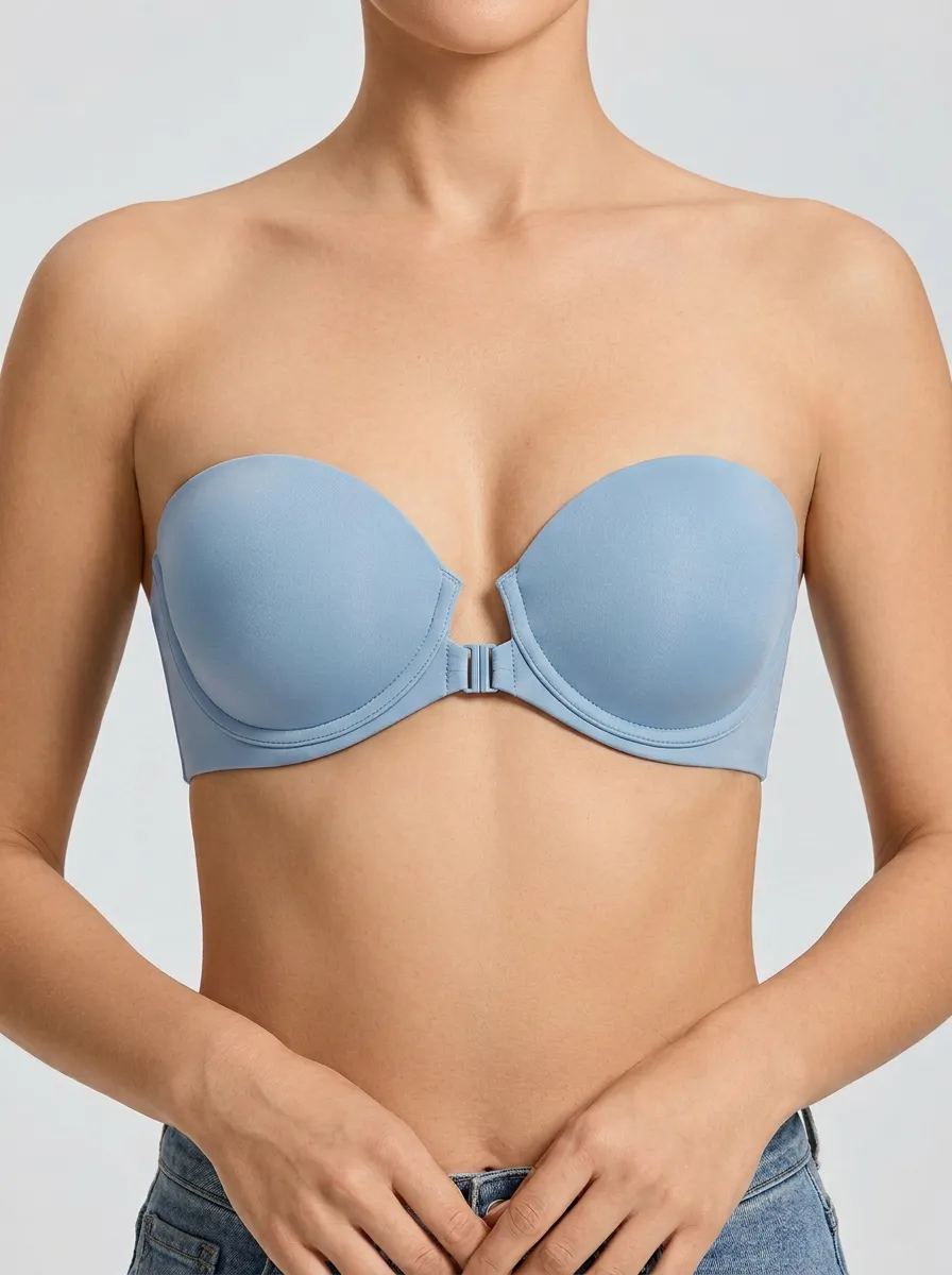 Women's Molded-Cup Rounded-Cup Front-Closure Strapless Bra
