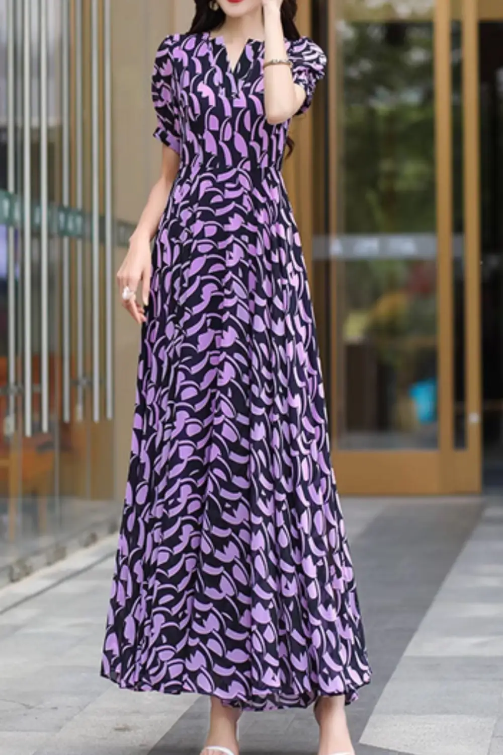 Relaxed Floral Chiffon Maxi Dress