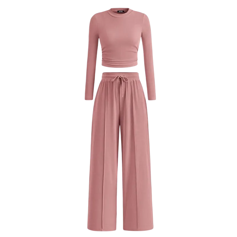 Long-Sleeve Top and Wide-Leg Pants Casual Homewear Set