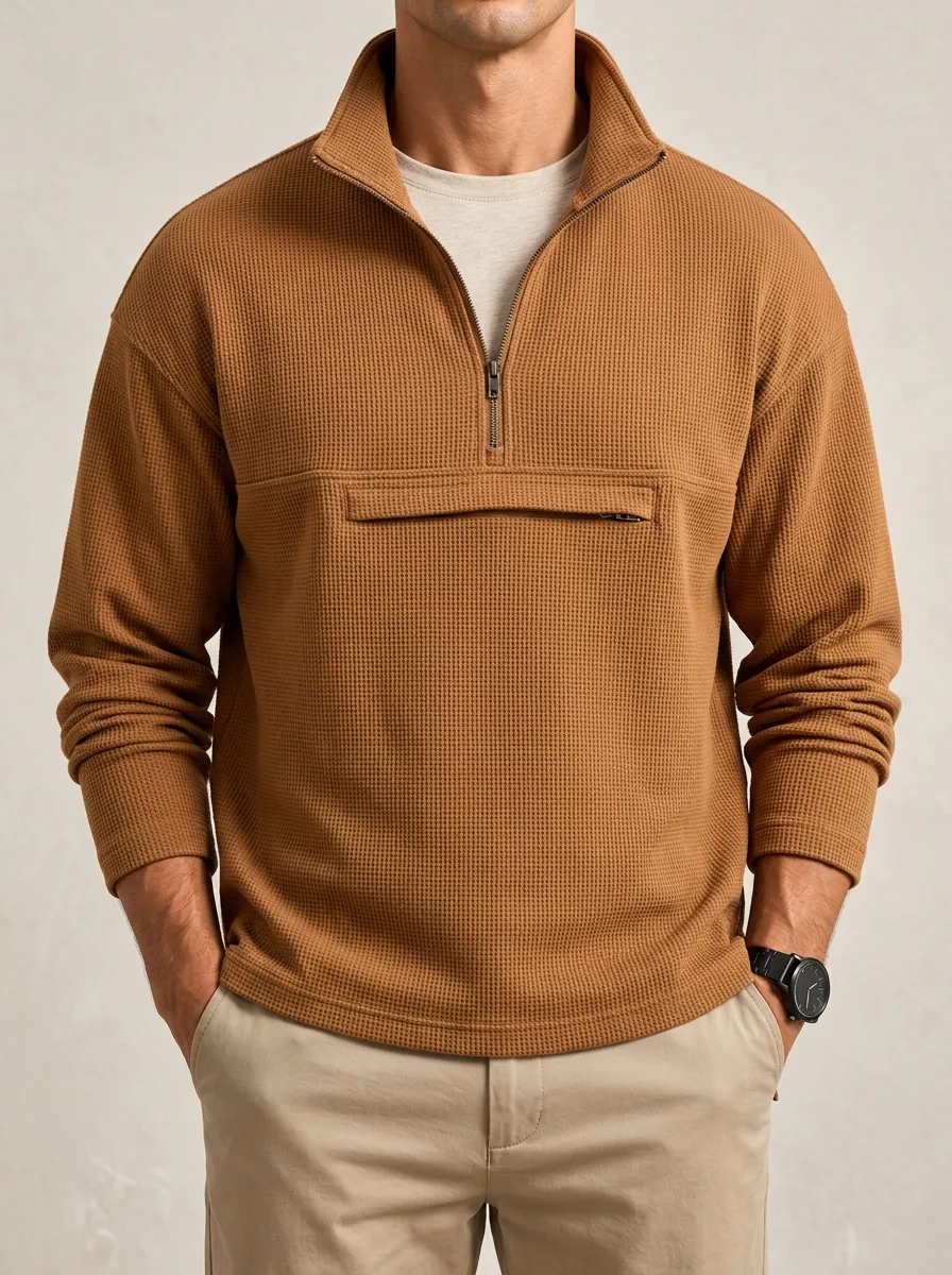 Layering Ready Waffle Knit Quarter-Zip Sweatshirt