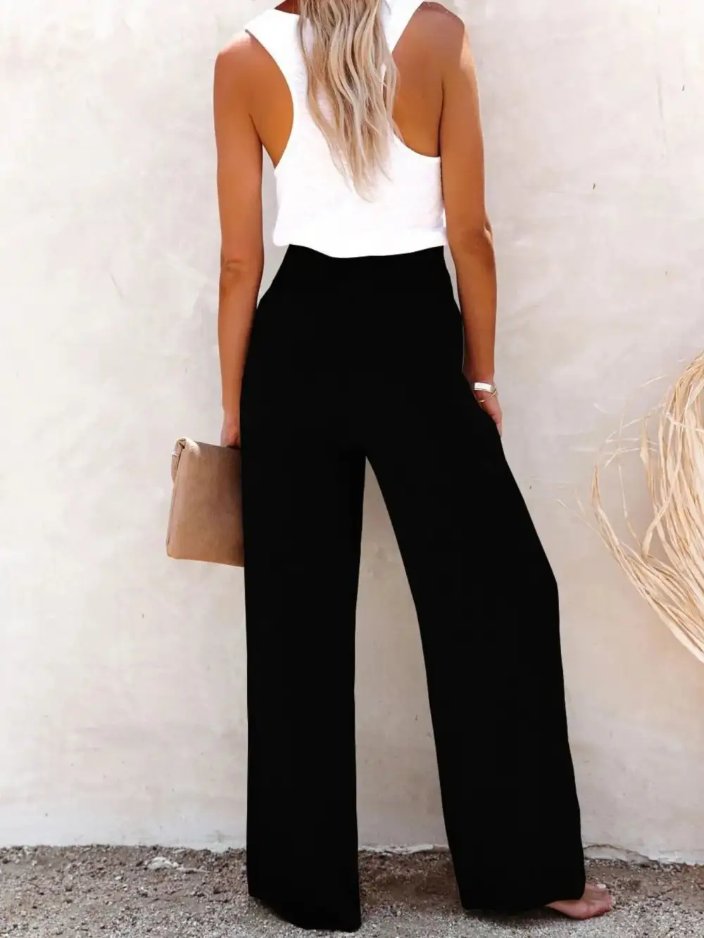 High Waisted Textured Wide Leg Plus Pants