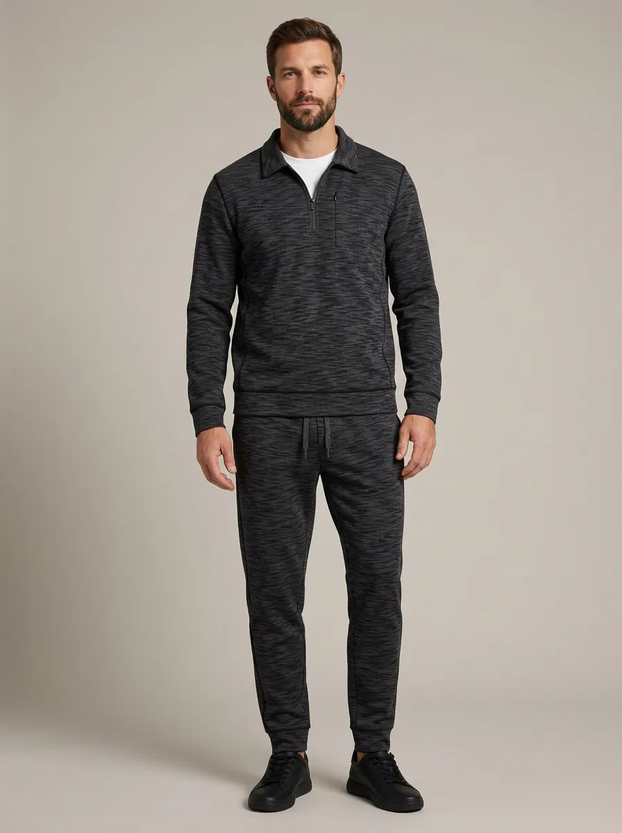 Men's Everyday Textured Polo Collar Jacket and Jogger Pants Set