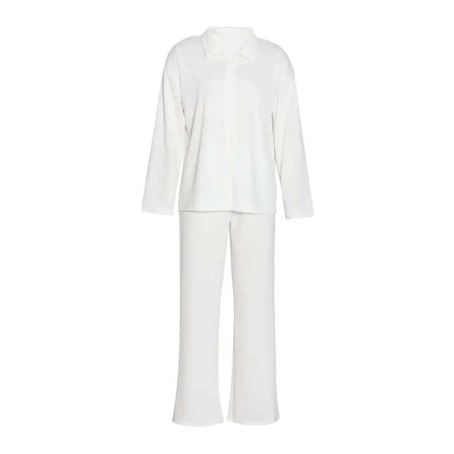Collared Neck Long Sleeve Top and Drawstring Pants Set