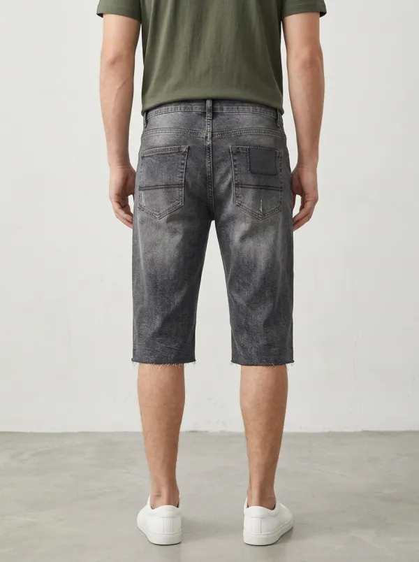 Men's Refined Patchwork Distressed Raw Hem Distressed Denim Shorts