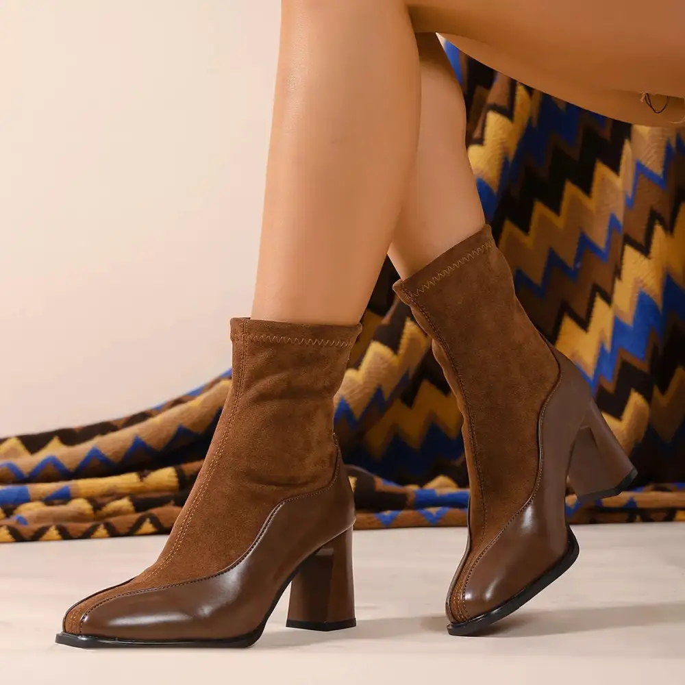 Square Neck Block Heel Boots