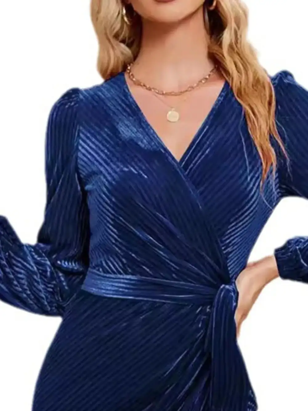 Layered Detail Tie Waist Long Sleeve Dress
