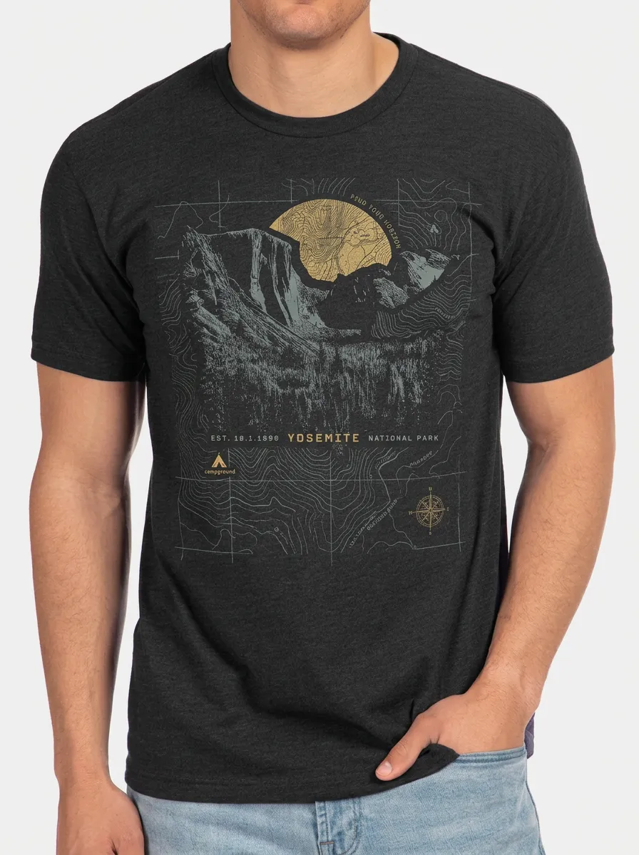 Men's Yosemite National Park Mountain Topographic Printed T-shirt